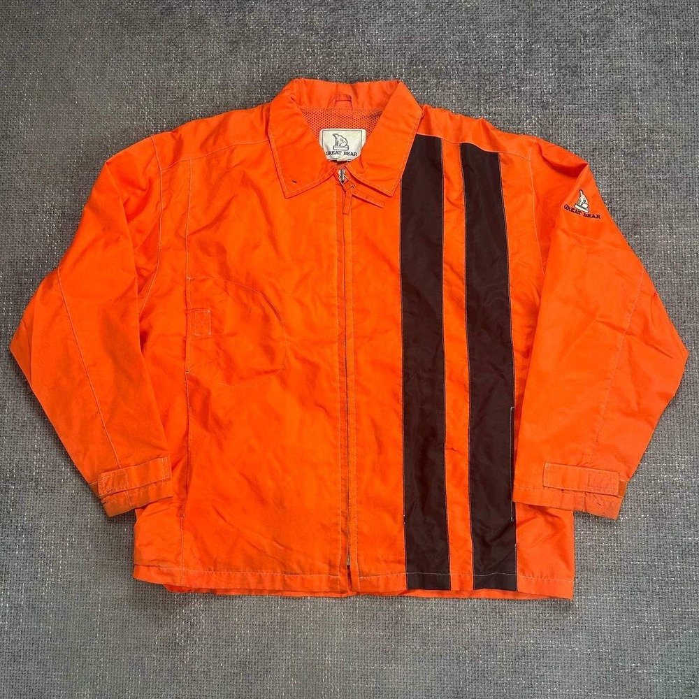 Great Bear Racing Windbreaker Mens Medium Orange Black Stripe Vintage 90s Zip